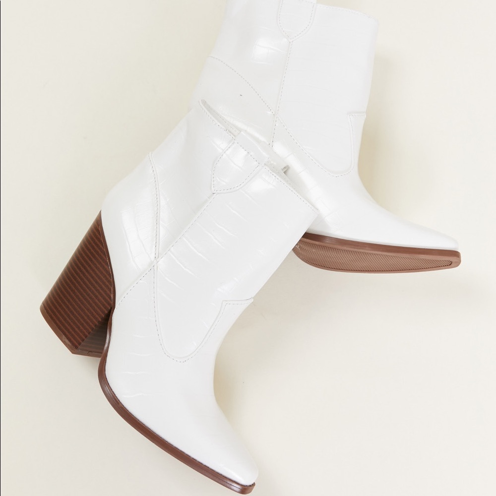 White Details Brown Block Heel Bootie - Picture 5 of 8